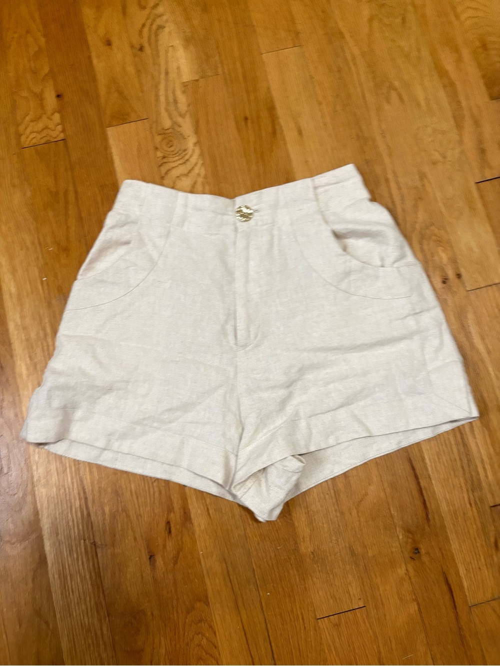 House of Harlow High-Waist Cream Linen-Blend Shorts